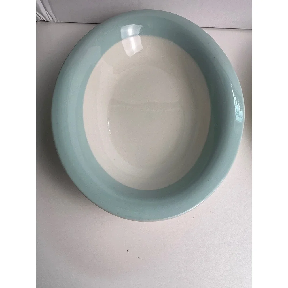 2 Oval Serving Platters Light Blue Cream Ceramic‎ Oval Serving Dish Unbranded